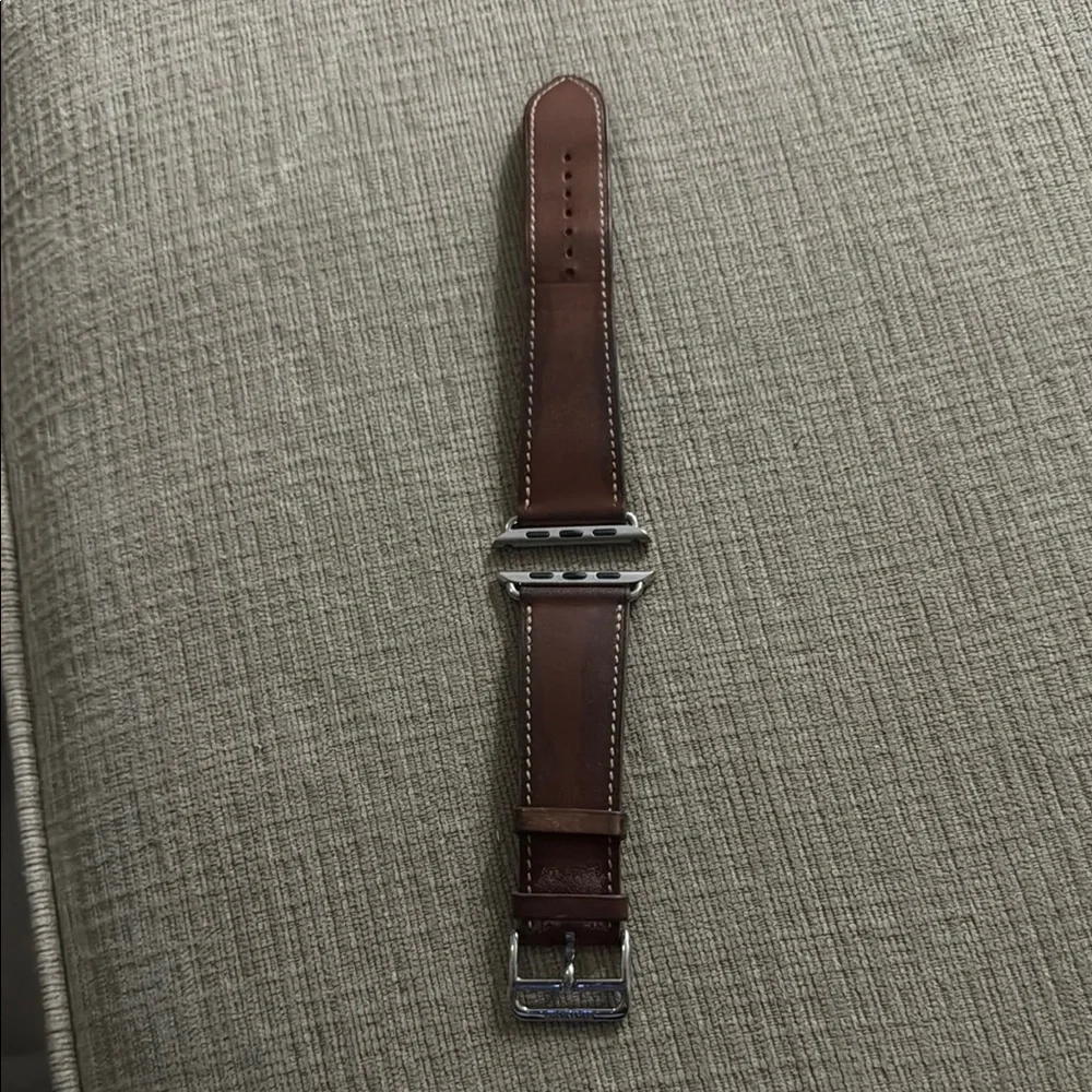 HERMES APPLE WATCH 42MM SERIES 3 Sapphire Crystal Face SS Case Orange M/L Band.